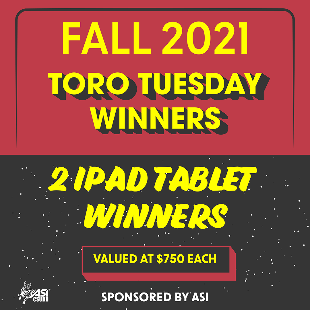 Fall 2021 Toro Tuesday Winners - 2 iPad Tablet Winners(Valued at $750 each)